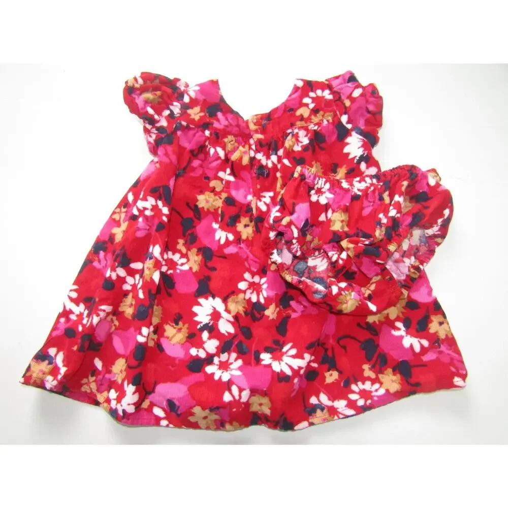 The Children's Place Baby Girls 6–9M Red‎ Floral Corduroy Dress Bloomers Set - Picture 2 of 6